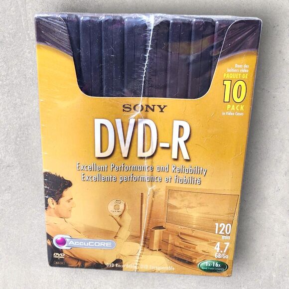 Sony DVD-R 10 Pack 4.7GB 120min 1-16x NEW Sealed Full Size DVD Cases NOS - Picture 4 of 5